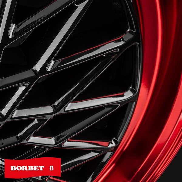 17" BORBET B WHEELS – 4x 7Jx17 4x100 BLACK&RED